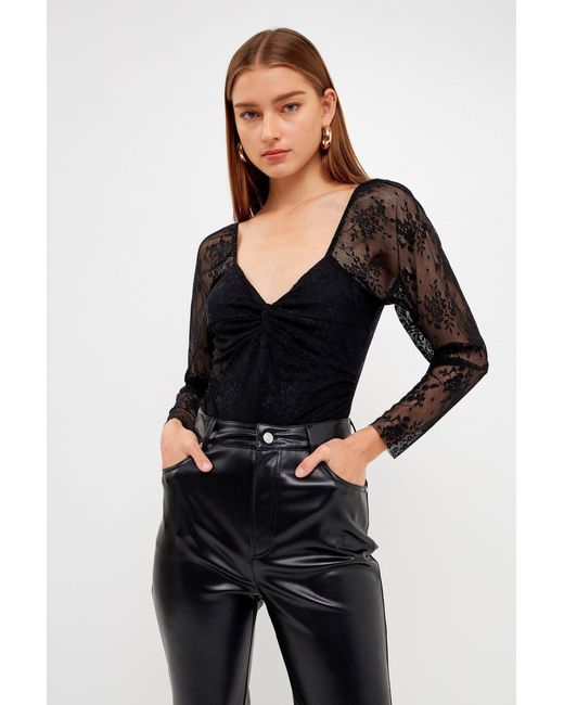 Endless Rose Super Cheeky Floral Lace Bodysuit in Black | Lyst