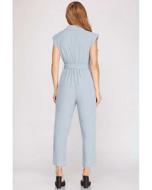 She Sky She Sky Dolman Sleeve Flap Pocket Belted Jumpsuit in