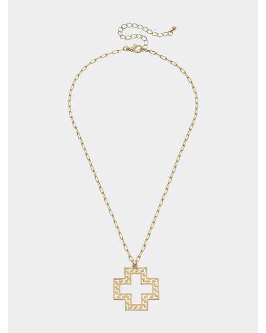 Canvas Style Kristin Greek Keys Cross Pendant Necklace in White Lyst