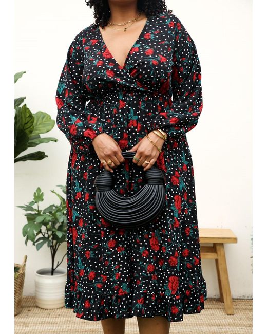 anna-kaci Plus Size Tropical Floral Print Maxi Wrap Dress With