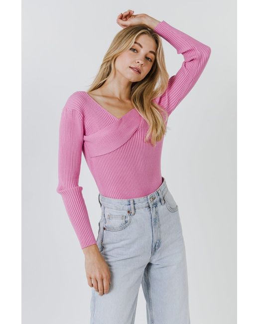 Endless Rose Cross Wrap Fine Knit Sweater in Pink | Lyst