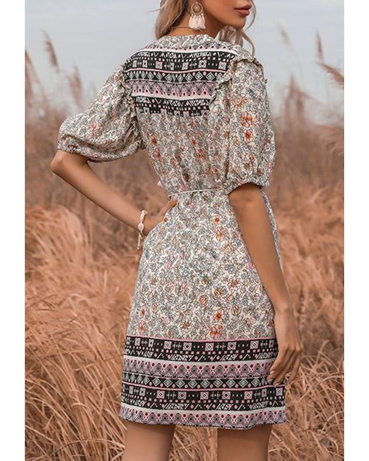 anna-kaci Tassel Tie Detail Boho Dress in Brown