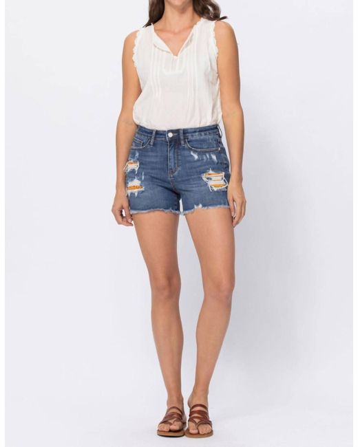 Judy Blue High Waisted Printed Pocket Lining Cut Off Shorts in Blue | Lyst