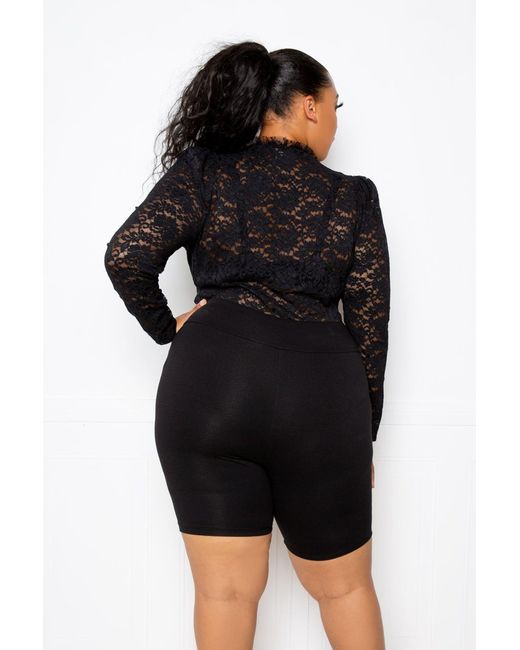 Buxom Couture Long Sleeve Lace Bodysuit in Black
