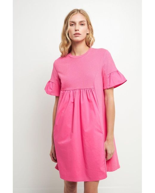 English Factory Mixed Media Shortsleeve Mini Dress in Pink Lyst