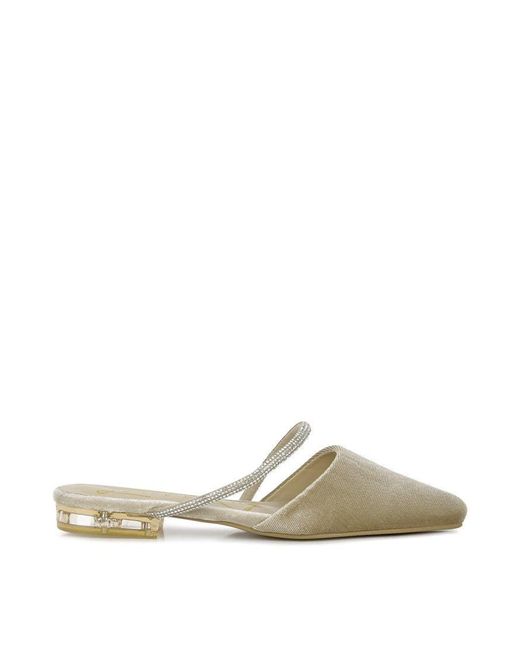 LONDON RAG Turnon Velvet Diamante Detail Flat Mules in White Lyst