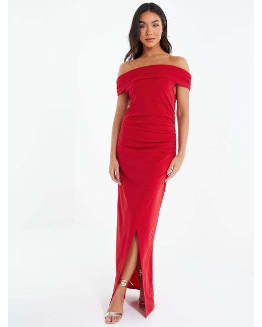 Quiz Bardot Evening Dress in Red | Lyst