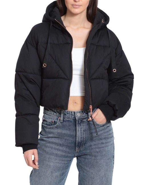 Avec Les Filles Water-resistant Knit Cropped Puffer Jacket in Black | Lyst