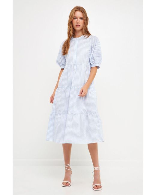 English Factory Striped Midi Dress in White | Lyst