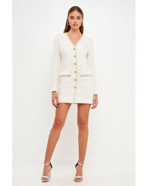 Endless Rose Trim Detail Tweed Dress in White | Lyst