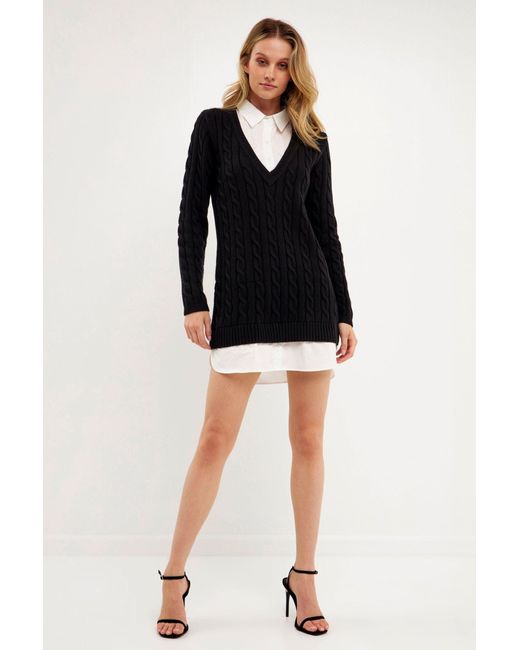English Factory Mixed Media Cable Knit Sweater Dress in Black Lyst