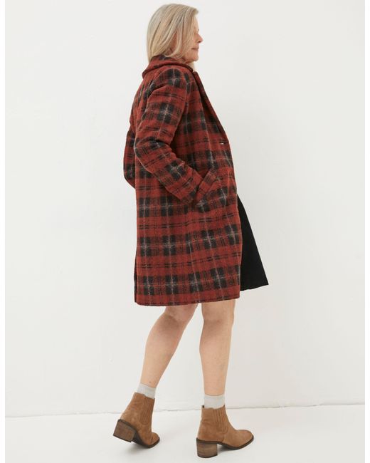 FatFace Tanya Wool Blend Check Coat in Red Lyst