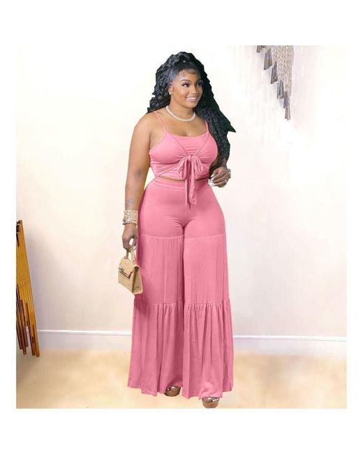 Vigor Trendy Casual Plus Size Summer Tank Top And Flare Pants Two Piece Set  Fat Lady Outfit in Pink | Lyst