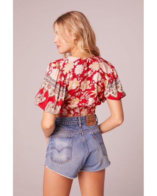 Bog Collective Beautiful Noise Red Floral Tie Top | Lyst