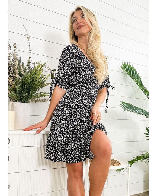 anna-kaci Open Sleeve Floral Print Dress in Black | Lyst