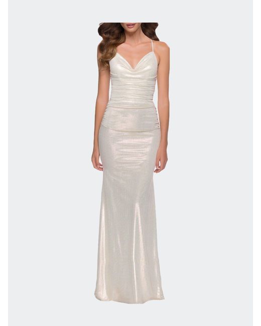 La femme cross clearance back satin jersey gown