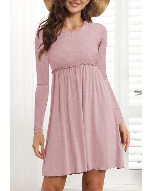 annakaci Lettuce Trim Empire Dress in Pink Lyst