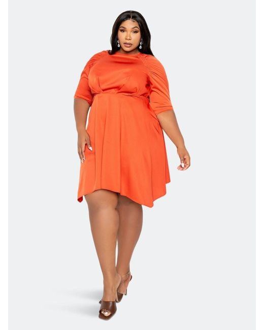 Buxom Couture Ruched Sleeve Mini Dress in Orange | Lyst