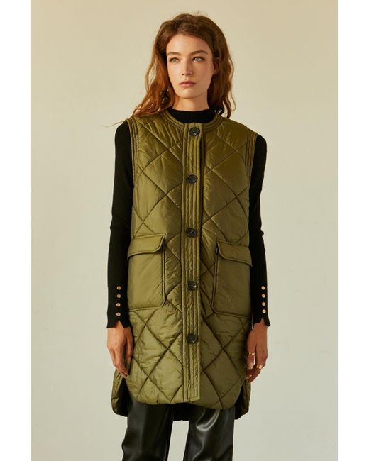 Crescent Julia Quilted Puffer Vest in Green Lyst