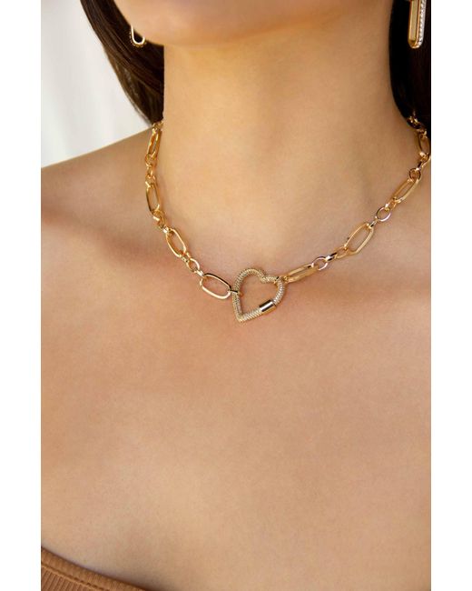 Crystal Heart Pendant Dainty 18k Gold Necklace Cz Open 