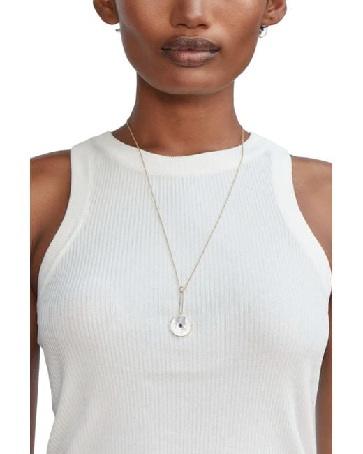 Retrouvai Signature Compass Necklace In Dark Mother Of Pearl White Lyst