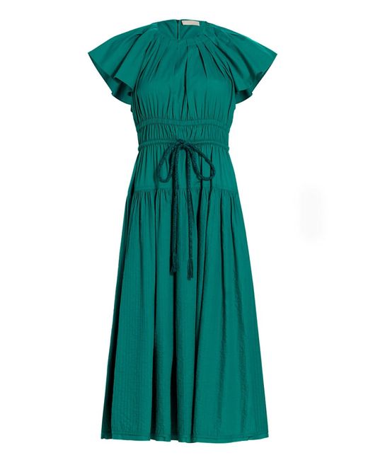 Ulla Johnson Darlene Pintucked Midi-dress in Green | Lyst