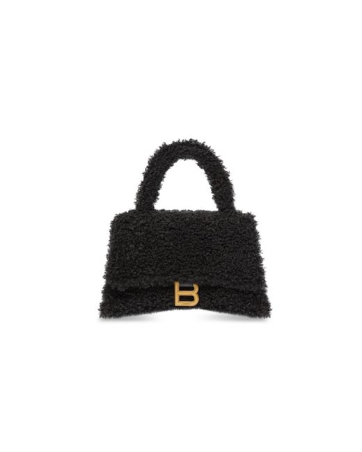 Balenciaga Furry Small Hourglass Top Handle Bag in Black | Lyst