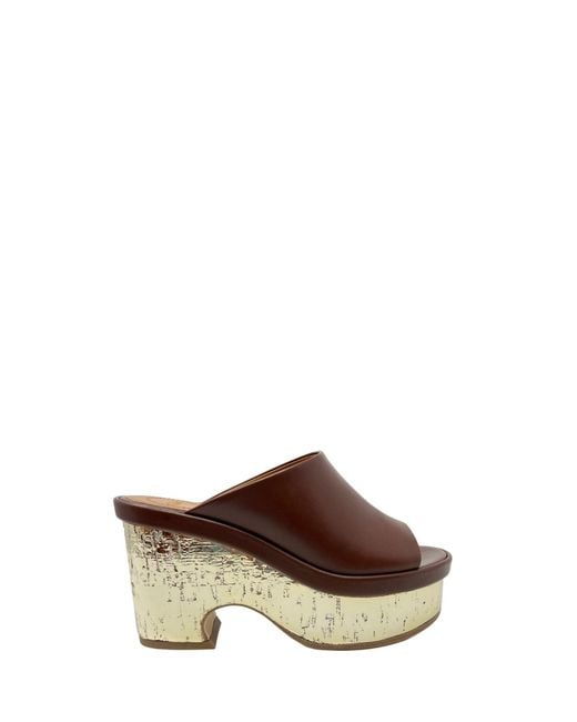 Chloé Chloé Oli Leather Cork Mule Sandals in Brown | Lyst