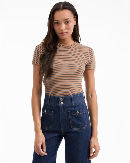Veronica Beard Blue Pruitt Striped Ribbed T-shirt