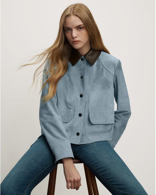 Veronica Beard Blue Walters Suede Jacket