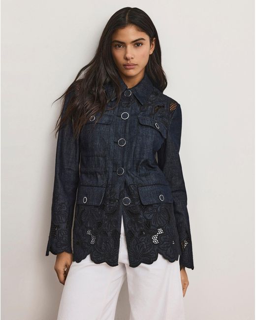 Veronica Beard Blue Kiki Eyelet Jacket