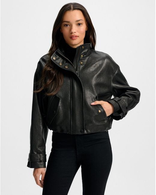 Veronica Beard Black Bateman Cropped Leather Jacket