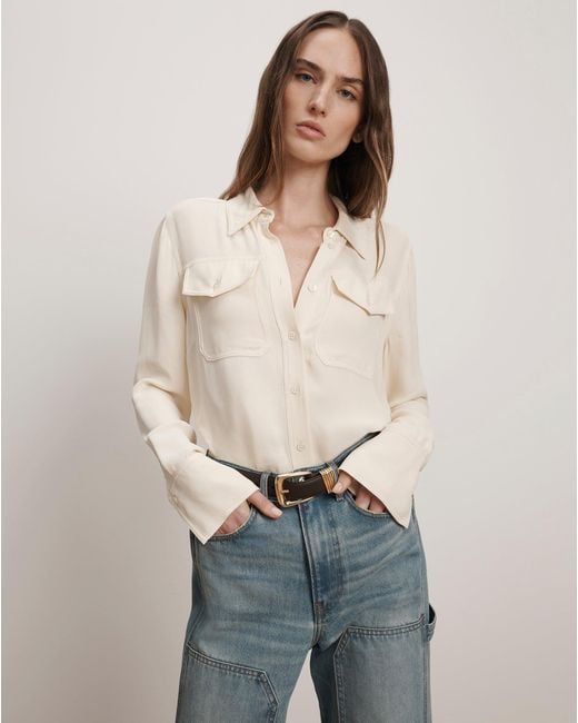 Veronica Beard Natural Pepper Button-down Blouse