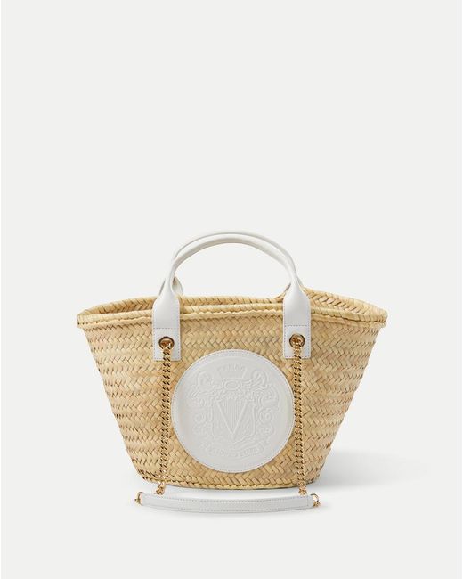 Veronica Beard Crest Market Tote Small Natural Straw Off-white