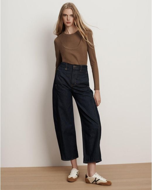 Veronica Beard Blue Ryder Adjustable Button Hem Barrel Jean