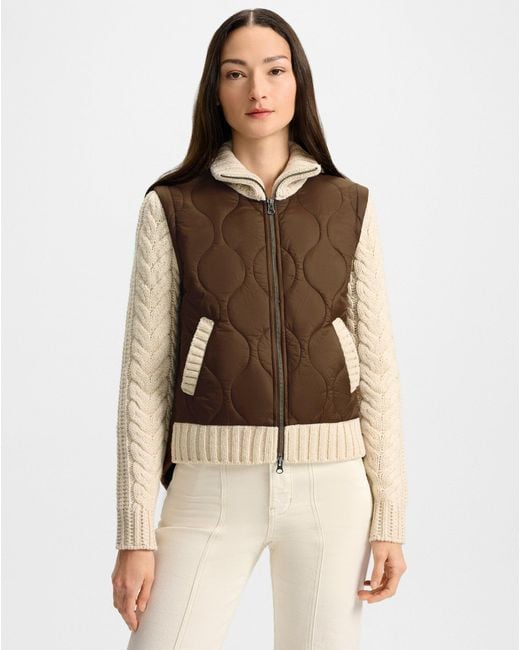 Veronica Beard Brown Patra Knit-sleeve Quilted Jacket Mocha Heathered Sand