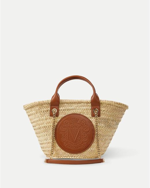 Veronica Beard Multicolor Crest Market Tote Small Natural Straw Hazelwood