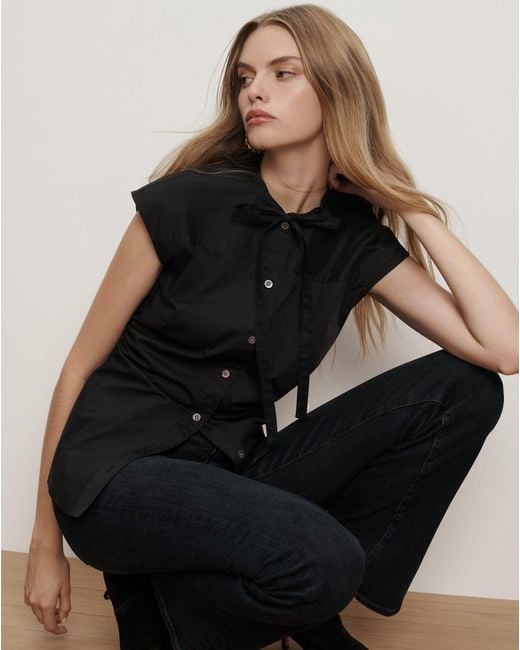 Veronica Beard Black Joon Tie-neck Button-down Blouse