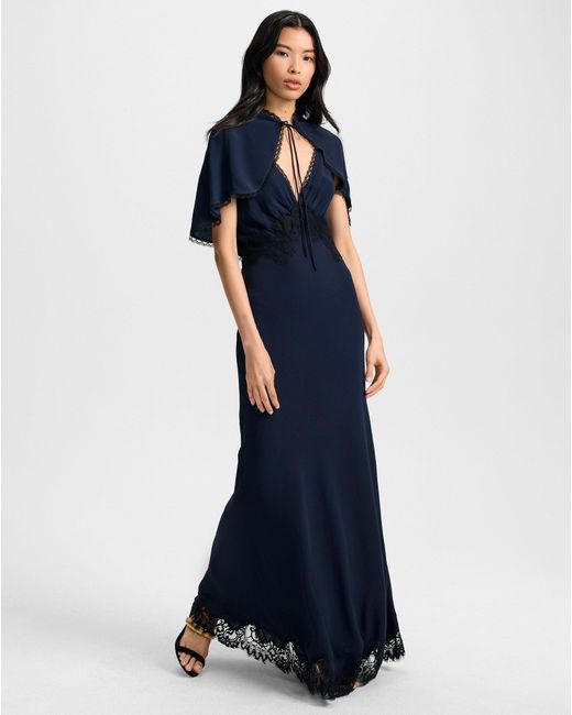 Veronica Beard Blue Muriel Lace-trim Maxi Dress