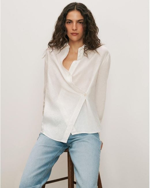 Veronica Beard White Perezzi Linen Button-down Shirt