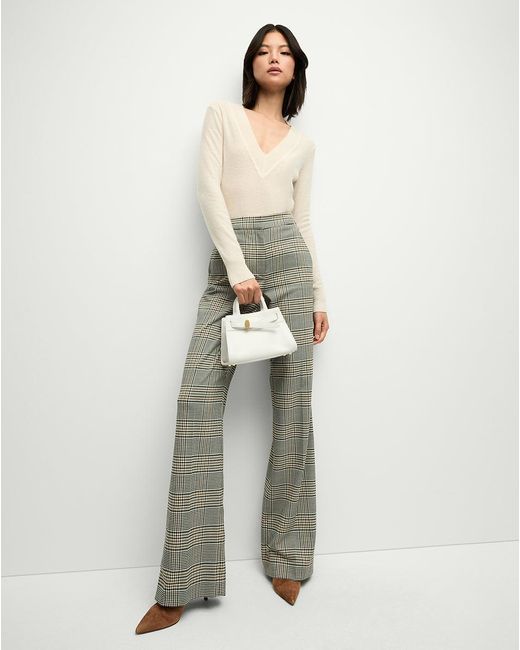 Veronica Beard White Tonelli Plaid Pant Ecru Green Multi