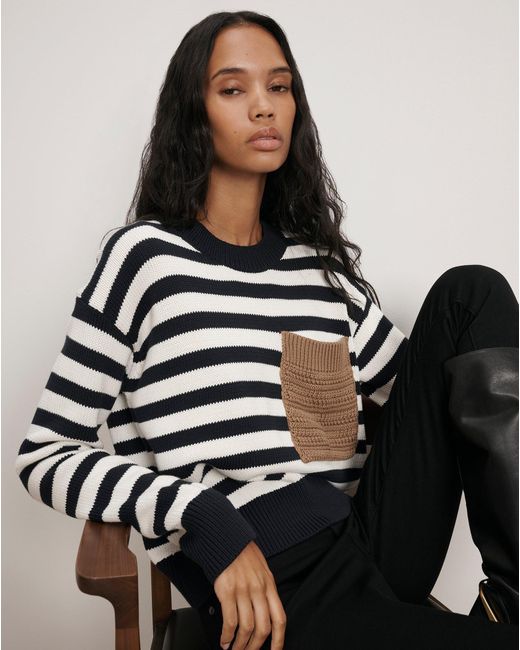 Veronica Beard Black Emile Striped Pullover Navy Dove