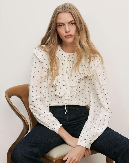 Veronica Beard Natural Gomez Ruffled Blouse