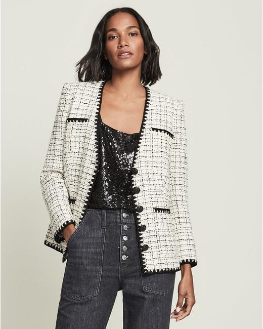 Womens black and shop white tweed blazer