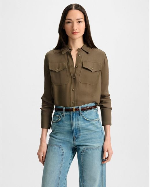 Veronica Beard Green Pepper Button-down Blouse