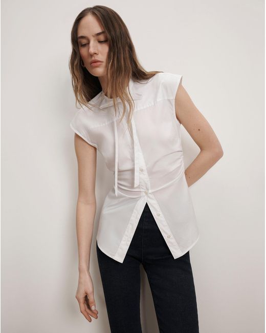Veronica Beard Natural Joon Tie-neck Button-down Blouse