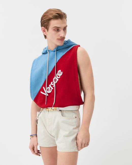 Versace Embroidered Cotton Sleeveless Hoodie for men
