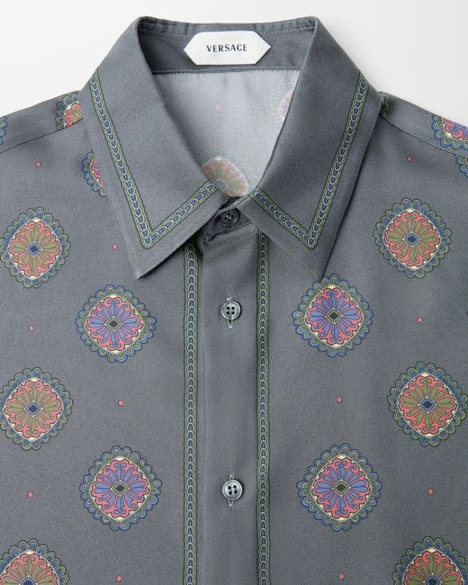 Versace Blue Printed Silk Twill Regular Shirt for men