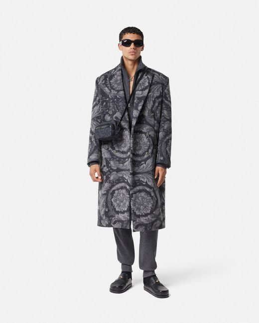 Versace Gray Barocco Cashmere-blend Long Coat for men