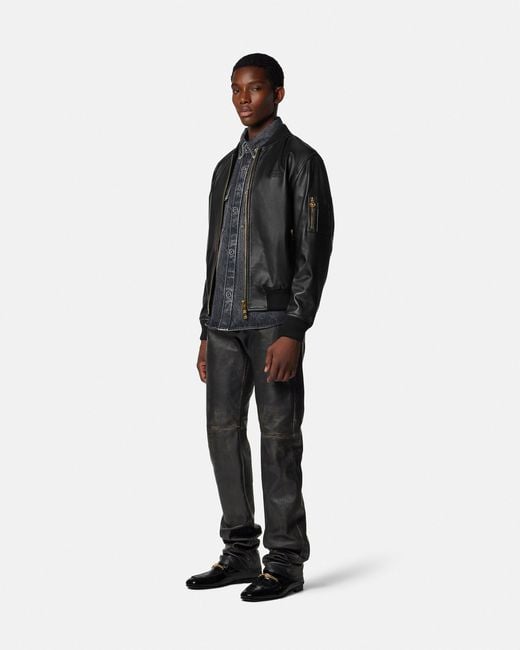 Versace Black Leather Bomber for men